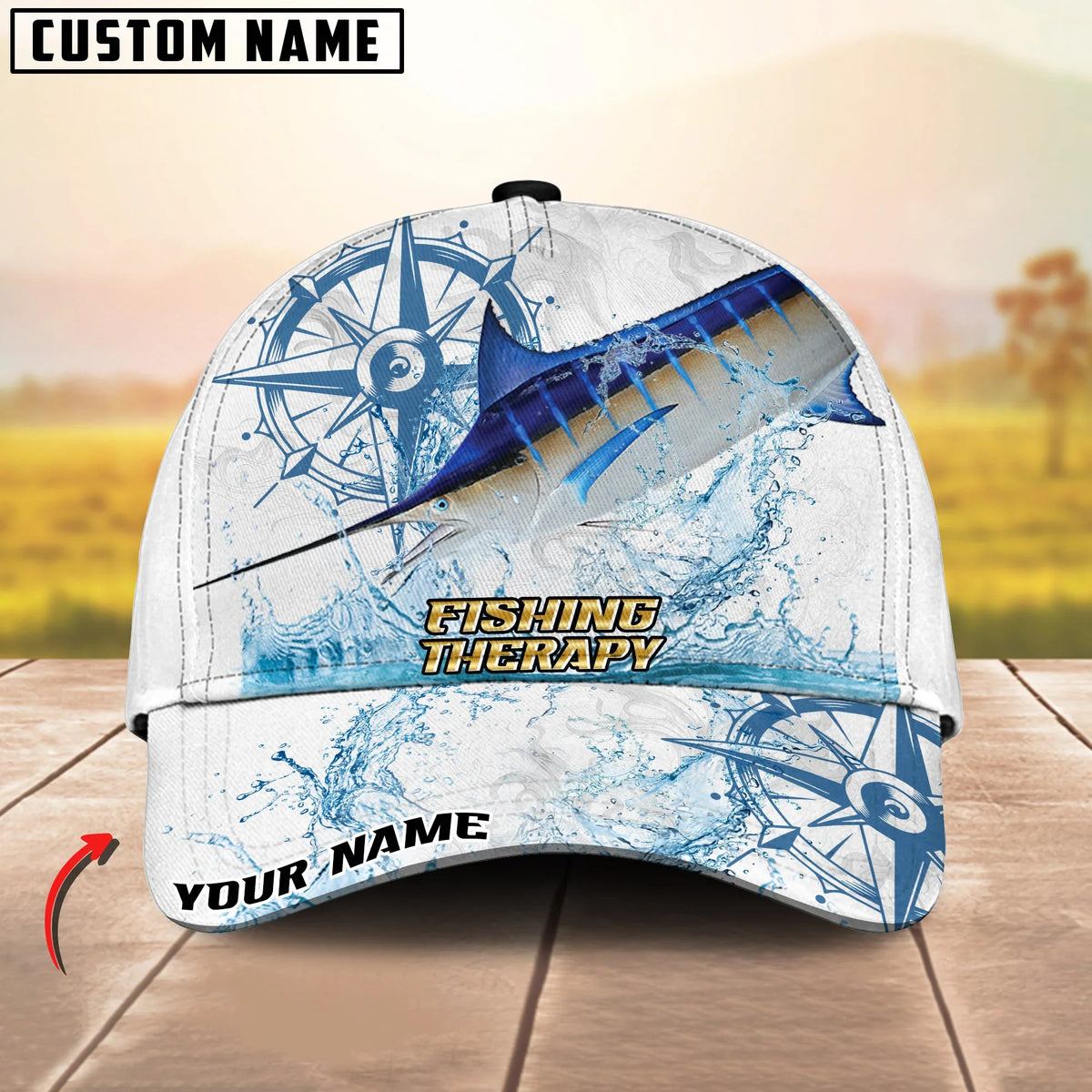 BlueJose Fishing Outdoor Water Splash Compass Graphic Personalized Cap (13 Breeds)