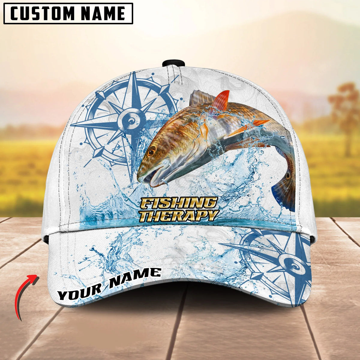 BlueJose Fishing Outdoor Water Splash Compass Graphic Personalized Cap (13 Breeds)