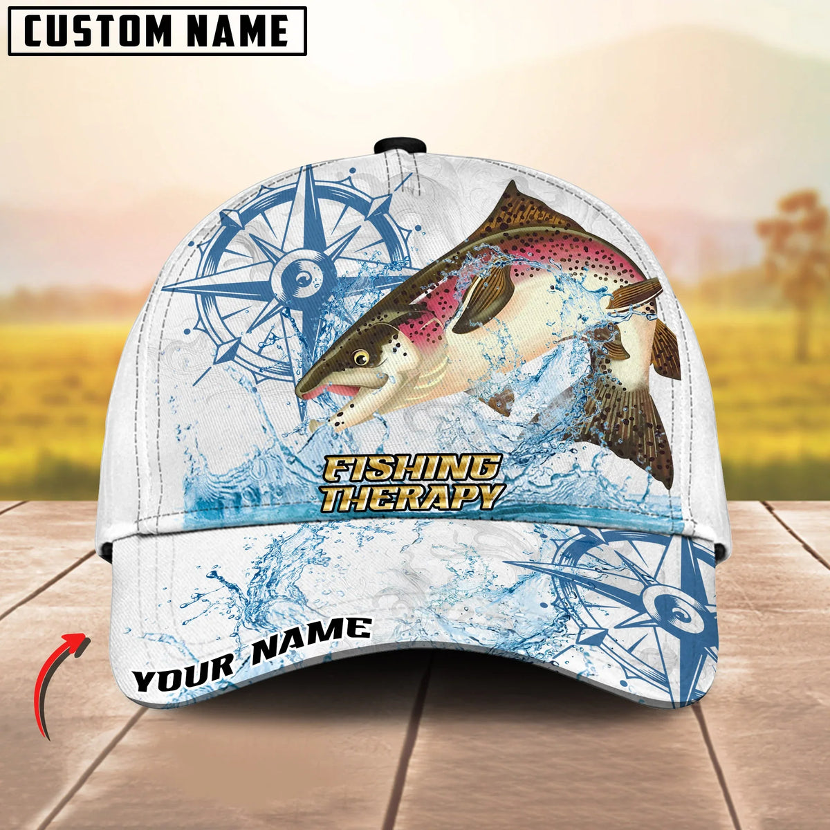 BlueJose Fishing Outdoor Water Splash Compass Graphic Personalized Cap (13 Breeds)