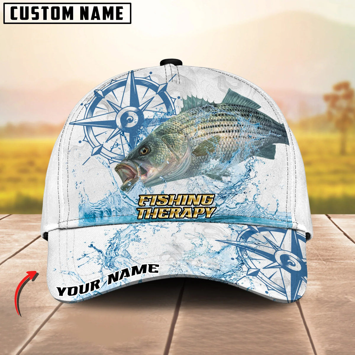 BlueJose Fishing Outdoor Water Splash Compass Graphic Personalized Cap (13 Breeds)