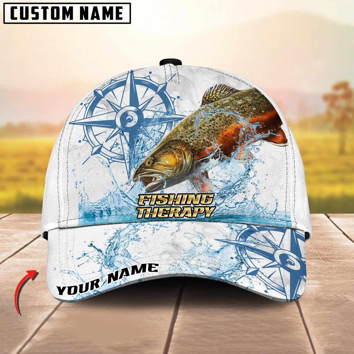 BlueJose Fishing Outdoor Water Splash Compass Graphic Personalized Cap (13 Breeds)
