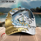 BlueJose Fishing Scale Pattern Gold Accent Water Splash Personalized Cap (13 Breeds)