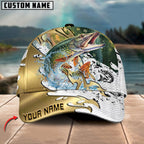 BlueJose Fishing Scale Pattern Gold Accent Water Splash Personalized Cap (13 Breeds)