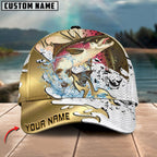 BlueJose Fishing Scale Pattern Gold Accent Water Splash Personalized Cap (13 Breeds)