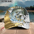 BlueJose Fishing Scale Pattern Gold Accent Water Splash Personalized Cap (13 Breeds)