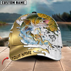 BlueJose Fishing Scale Pattern Gold Accent Water Splash Personalized Cap (13 Breeds)