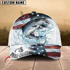 BlueJose Fishing Jump Action American Flag Water Splash Art Personalized Cap (12 Breeds)