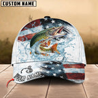 BlueJose Fishing Jump Action American Flag Water Splash Art Personalized Cap (12 Breeds)