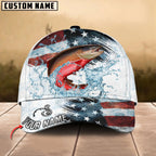 BlueJose Fishing Jump Action American Flag Water Splash Art Personalized Cap (12 Breeds)