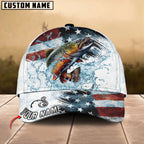 BlueJose Fishing Jump Action American Flag Water Splash Art Personalized Cap (12 Breeds)