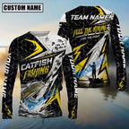 BlueJose Fishing Yellow Thunder Hexagonal Splatter Custom Name & Team Name 3D Shirts (12 Breeds)