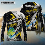 BlueJose Fishing Yellow Thunder Hexagonal Splatter Custom Name & Team Name 3D Shirts (12 Breeds)