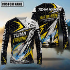 BlueJose Fishing Yellow Thunder Hexagonal Splatter Custom Name & Team Name 3D Shirts (12 Breeds)