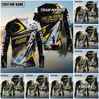 BlueJose Fishing Yellow Thunder Hexagonal Splatter Custom Name & Team Name 3D Shirts (12 Breeds)