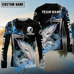 BlueJose Fishing Black Blue Wave Scale Pattern Custom Name & Team Name 3D Shirts (12 Breeds)