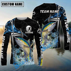 BlueJose Fishing Black Blue Wave Scale Pattern Custom Name & Team Name 3D Shirts (12 Breeds)