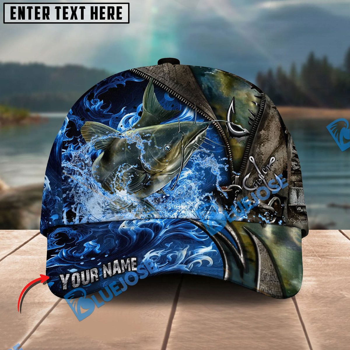 BlueJose Fishing Ocean Wave Hook Zipper Style Personalized Name Classic 3D Cap Personalized Cap (13 Breeds)