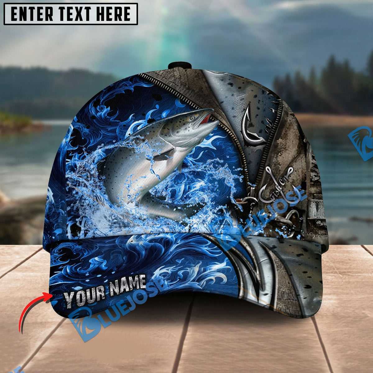 BlueJose Fishing Ocean Wave Hook Zipper Style Personalized Name Classic 3D Cap Personalized Cap (13 Breeds)