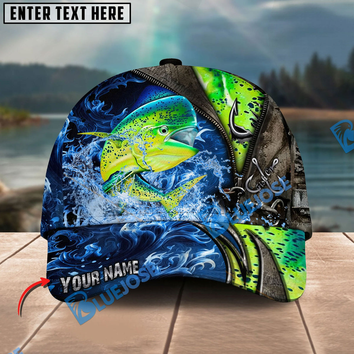 BlueJose Fishing Ocean Wave Hook Zipper Style Personalized Name Classic 3D Cap Personalized Cap (13 Breeds)