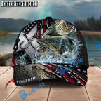BlueJose Fishing Vintage Hook Patriotic Style Personalized Name Classic 3D Cap Personalized Cap (13 Breeds)