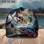 BlueJose Fishing Vintage Hook Patriotic Style Personalized Name Classic 3D Cap Personalized Cap (13 Breeds)