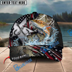 BlueJose Fishing Vintage Hook Patriotic Style Personalized Name Classic 3D Cap Personalized Cap (13 Breeds)