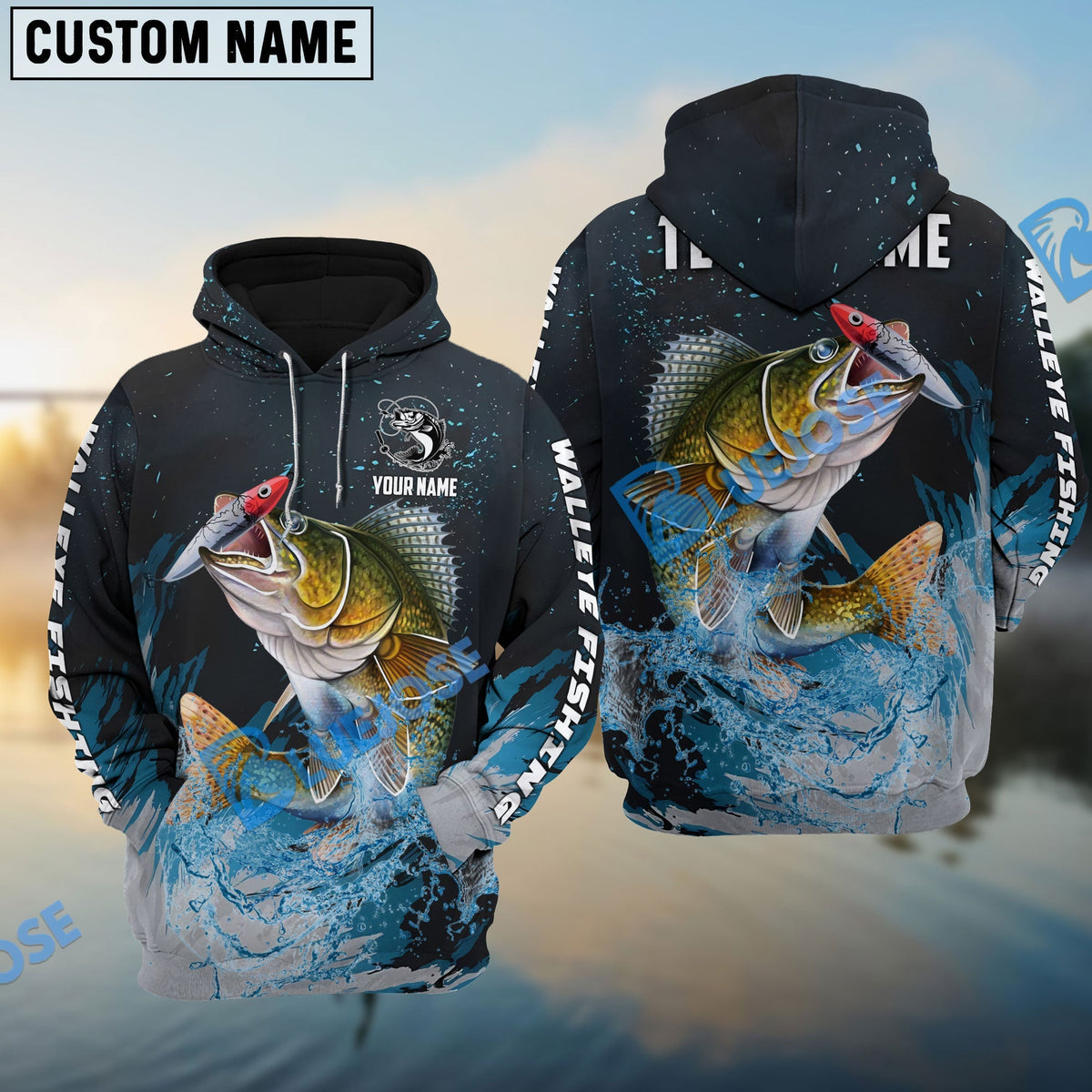 BlueJose Walleye Fishing Dark Blue Sport Custom Name & Team Name 3D Shirts