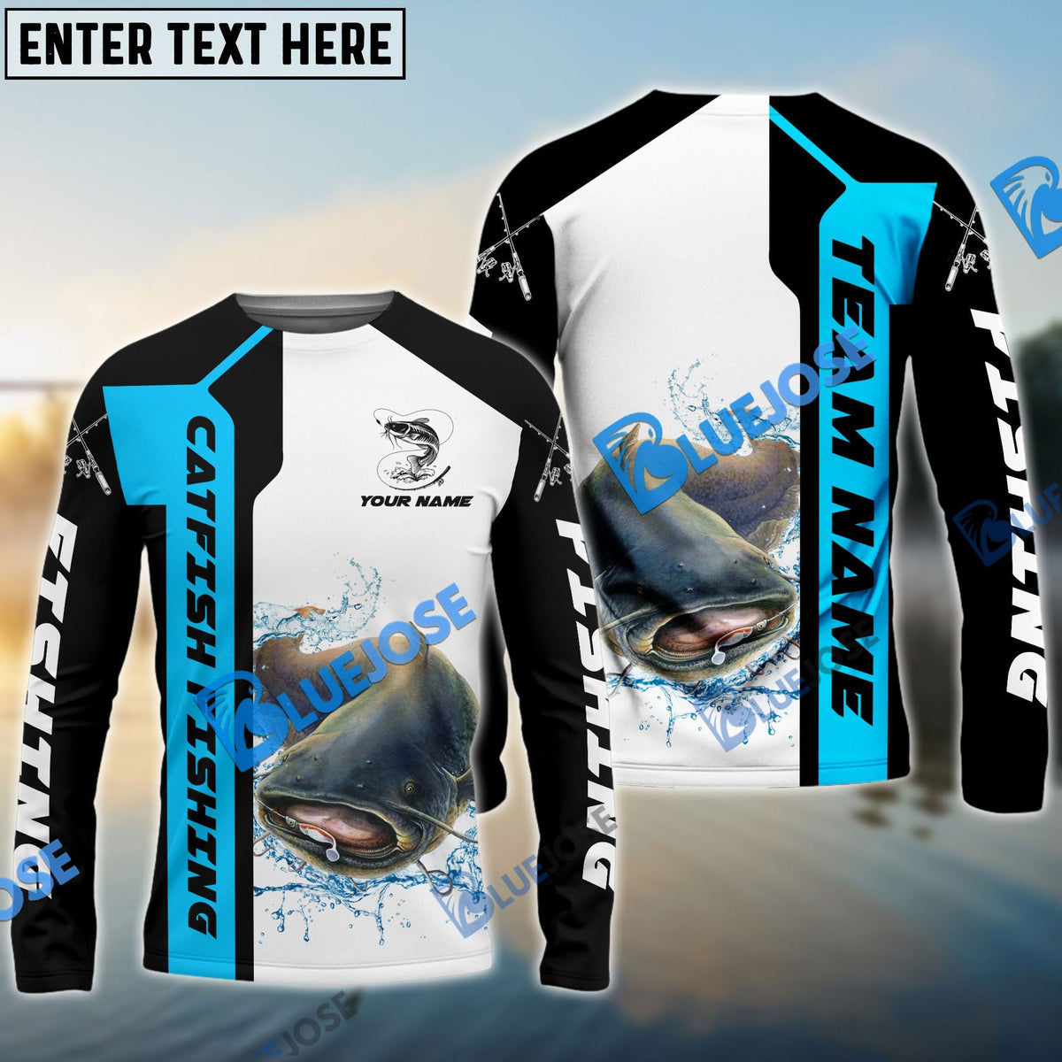 BlueJose Catfish Fishing Blue Line Sport Custom Name & Team Name 3D Shirts