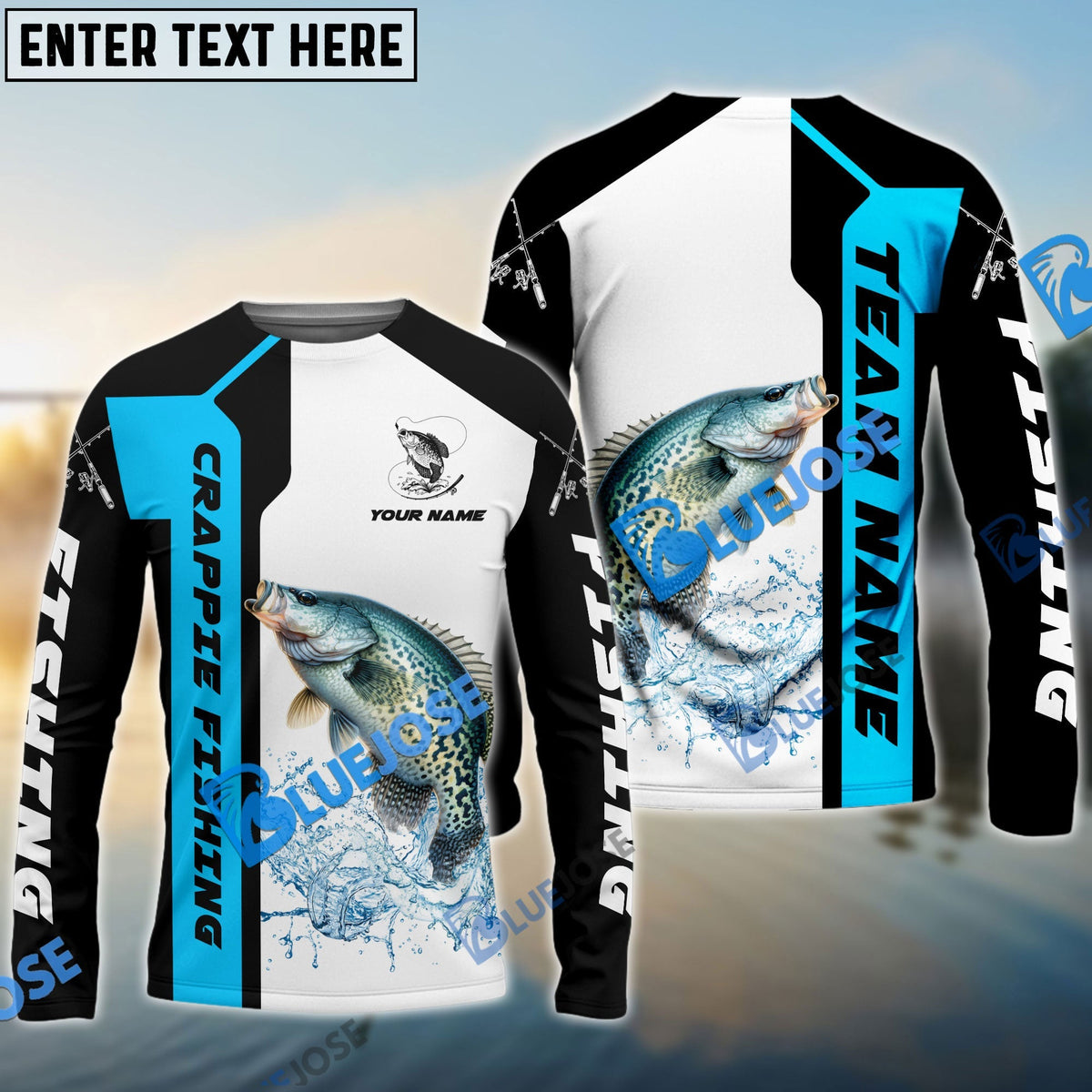 BlueJose Crappie Fishing Blue Line Sport Custom Name & Team Name 3D Shirts