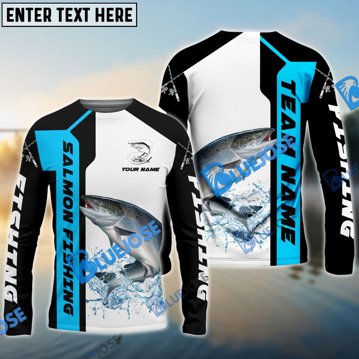 BlueJose Salmon Fishing Blue Line Sport Custom Name & Team Name 3D Shirts