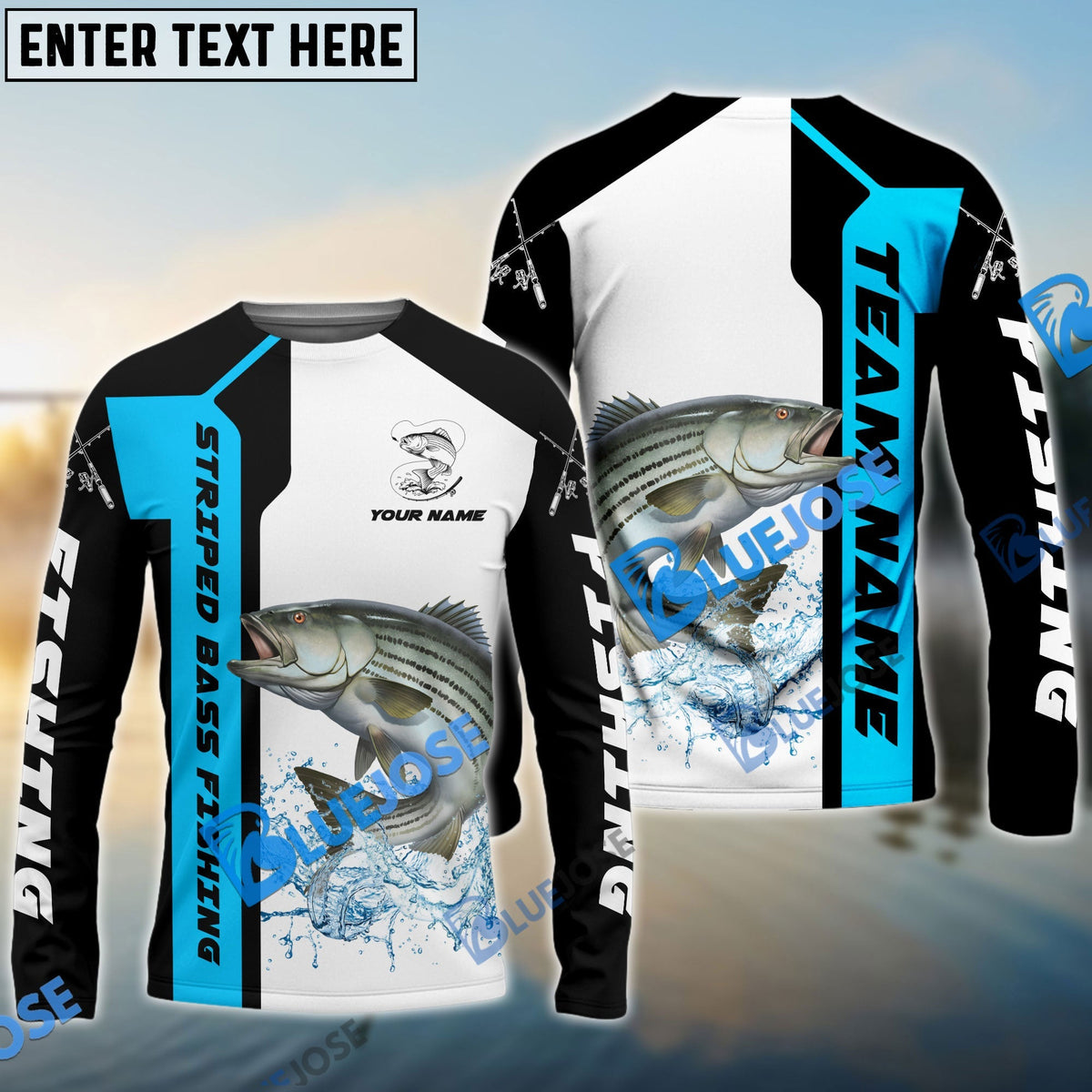 BlueJose Striped Bass Fishing Blue Line Sport Custom Name & Team Name 3D Shirts