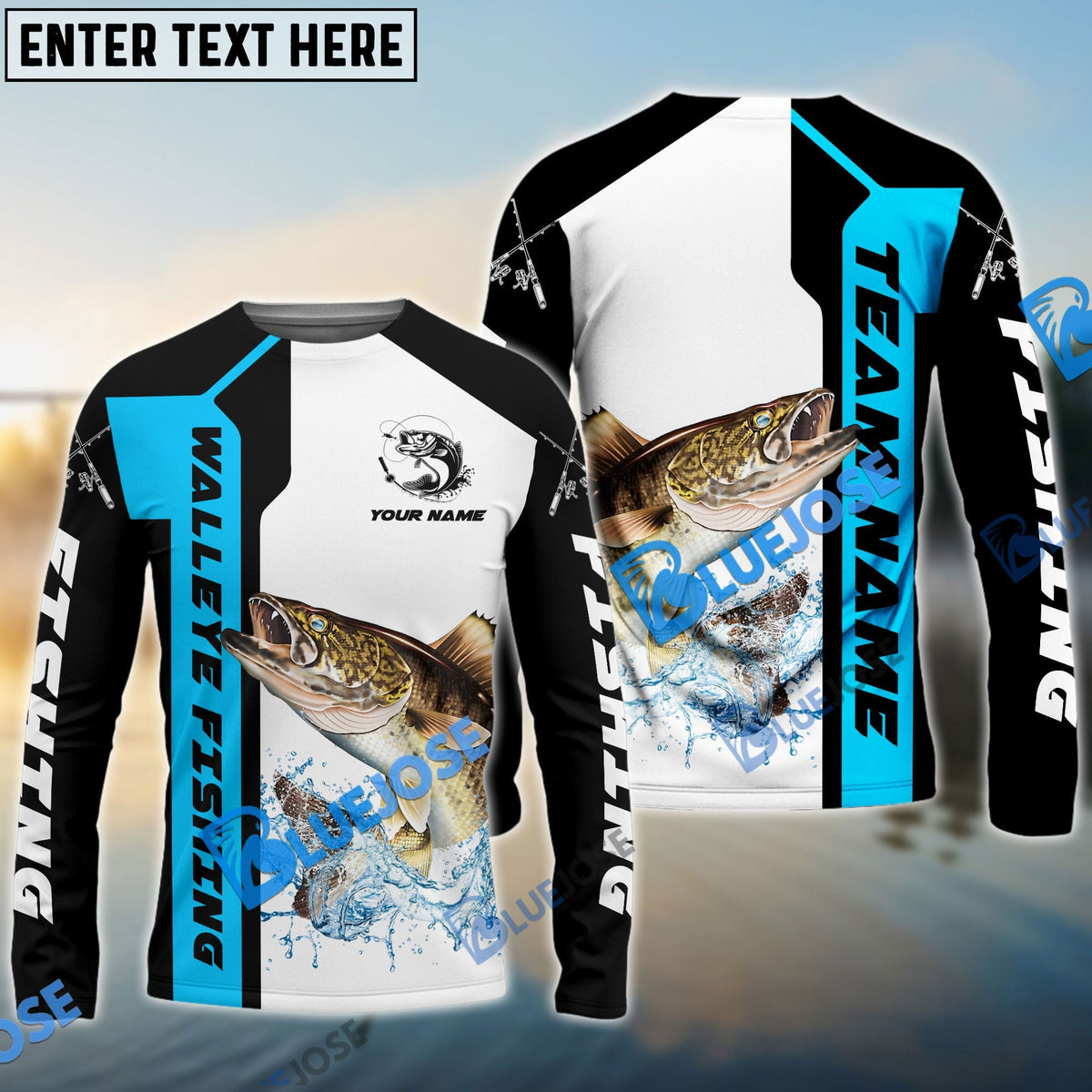BlueJose Walleye Fishing Blue Line Sport Custom Name & Team Name 3D Shirts