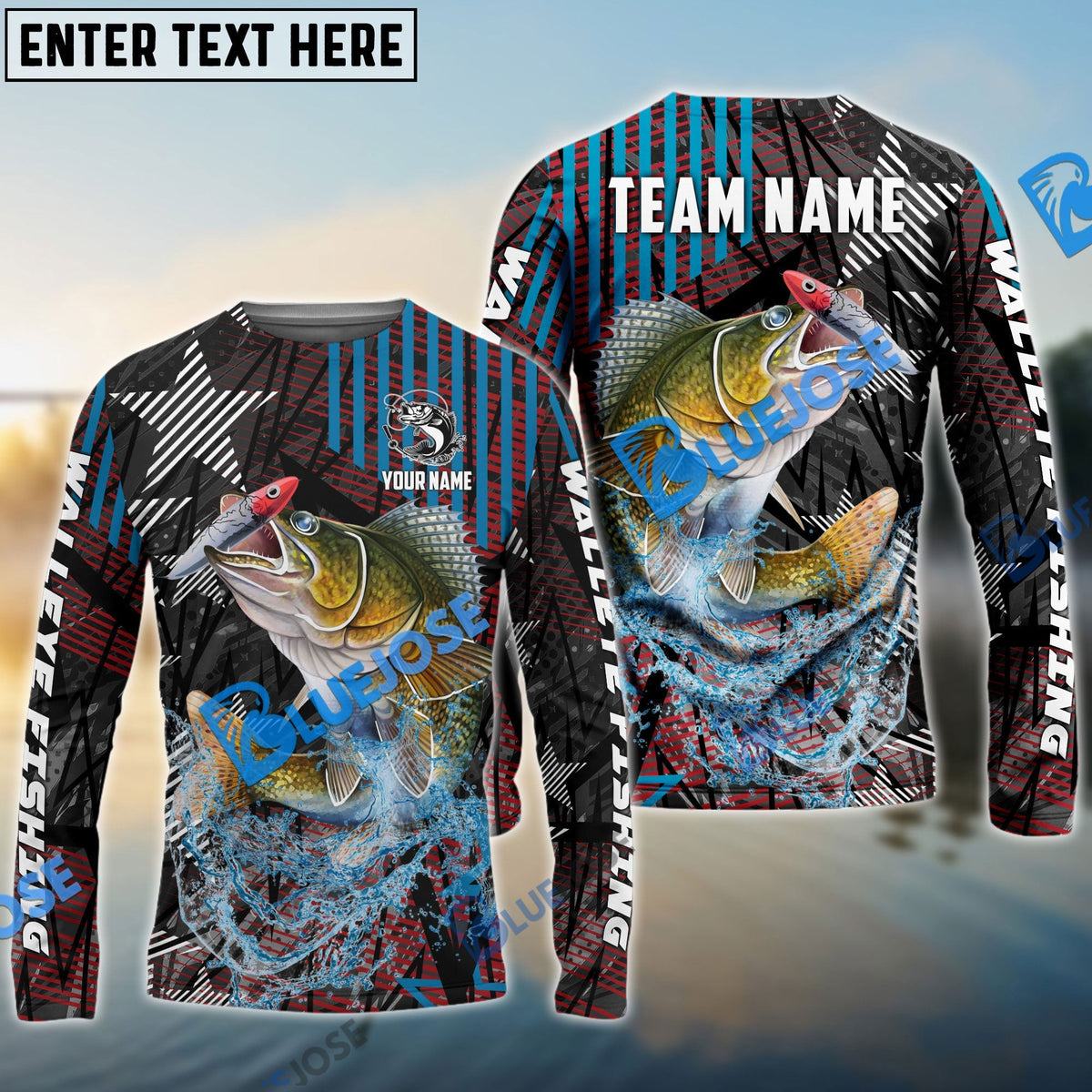 BlueJose Walleye Fishing Rising Star Custom Name & Team Name 3D Shirts