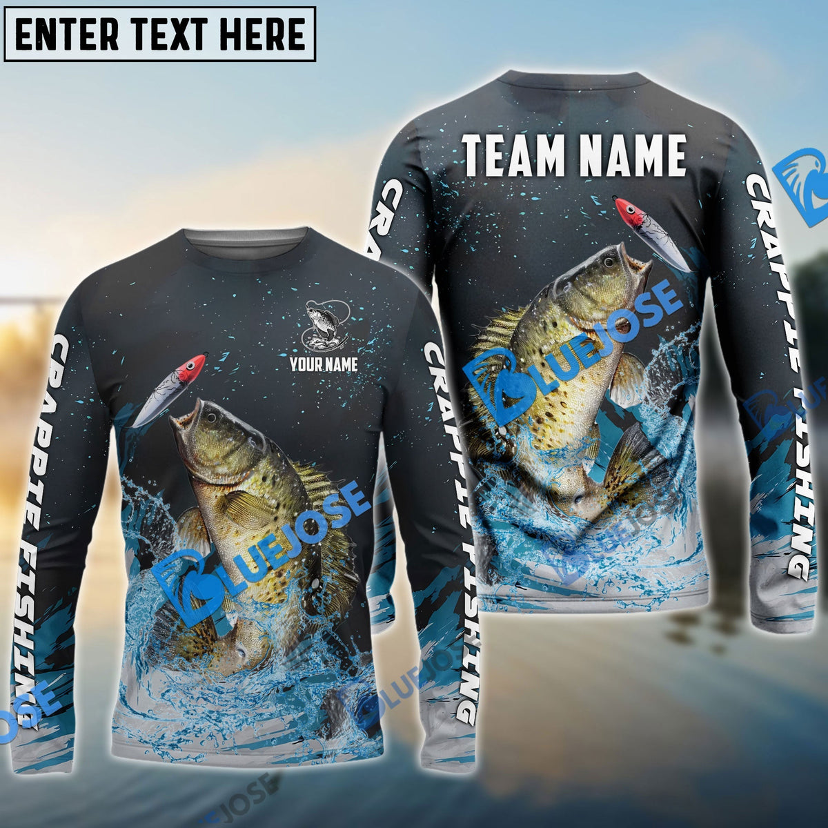 BlueJose Crappie Fishing Dark Blue Sport Custom Name & Team Name 3D Shirts