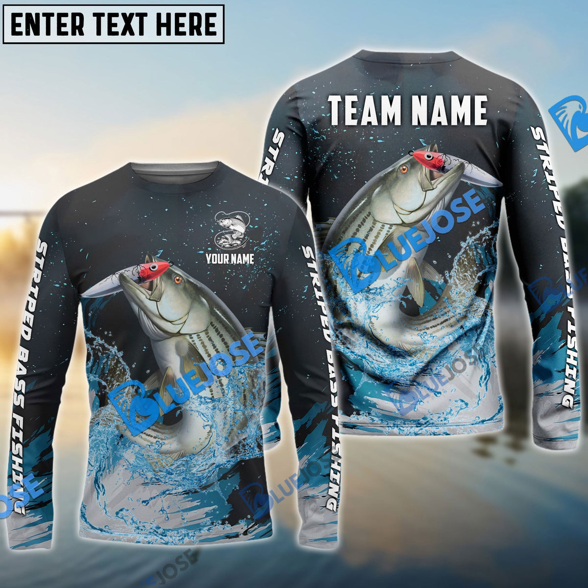BlueJose Striped Bass Fishing Dark Blue Sport Custom Name & Team Name 3D Shirts