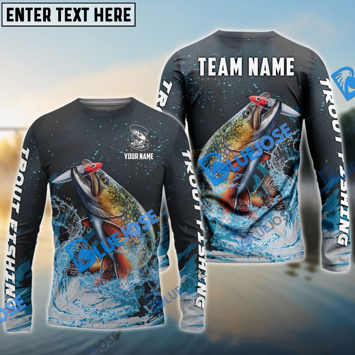 BlueJose Trout Fishing Dark Blue Sport Custom Name & Team Name 3D Shirts