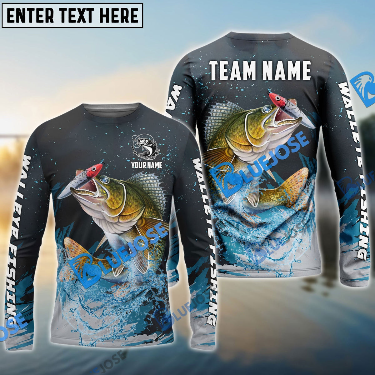 BlueJose Walleye Fishing Dark Blue Sport Custom Name & Team Name 3D Shirts