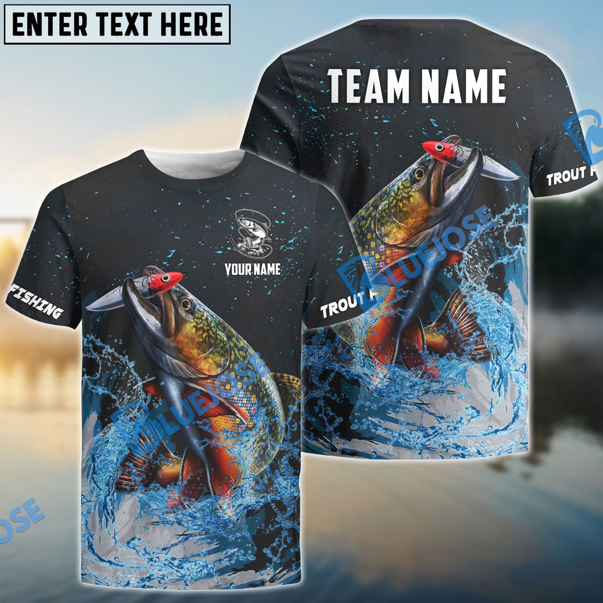 BlueJose Trout Fishing Dark Blue Sport Custom Name & Team Name 3D Shirts