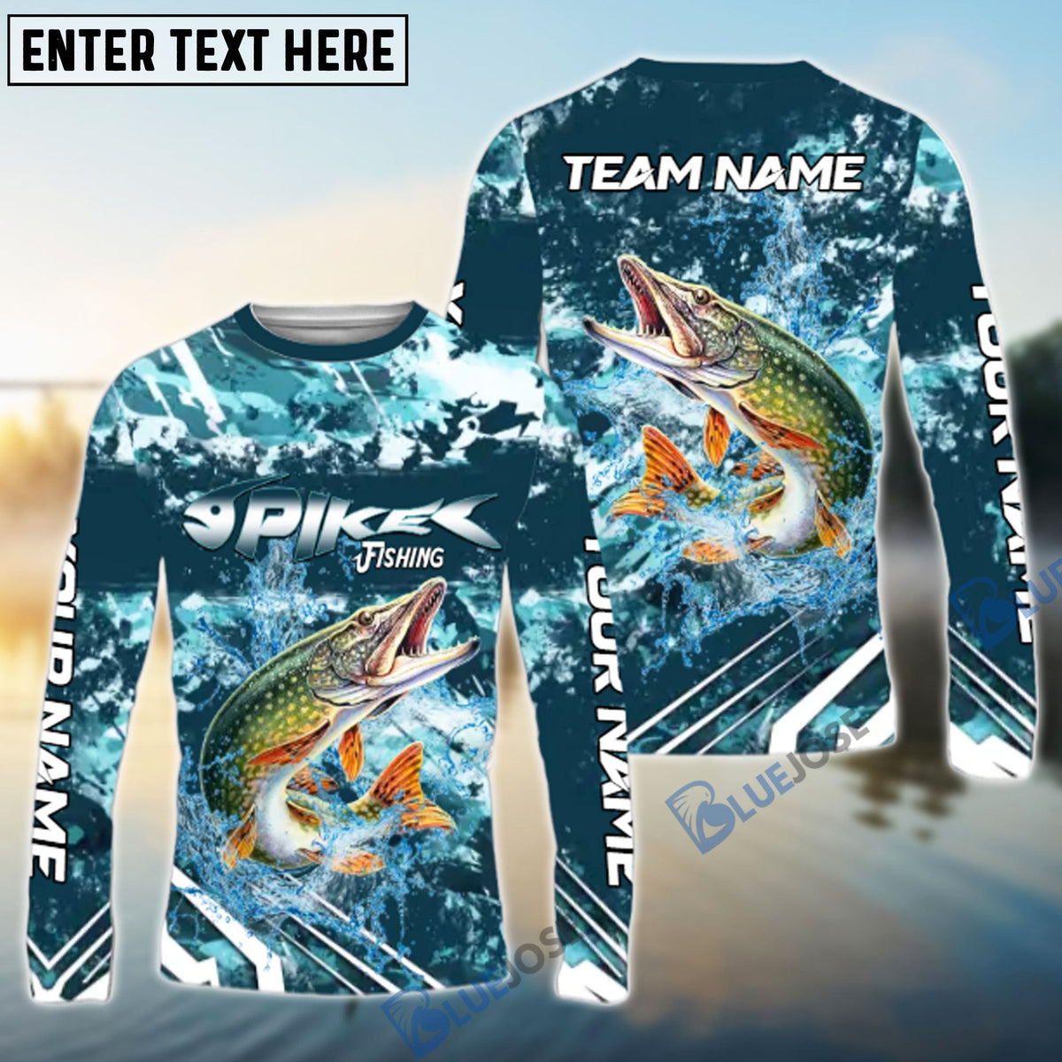 BlueJose Pike Fishing Splash Pro Design Name & Team Name 3D Shirts