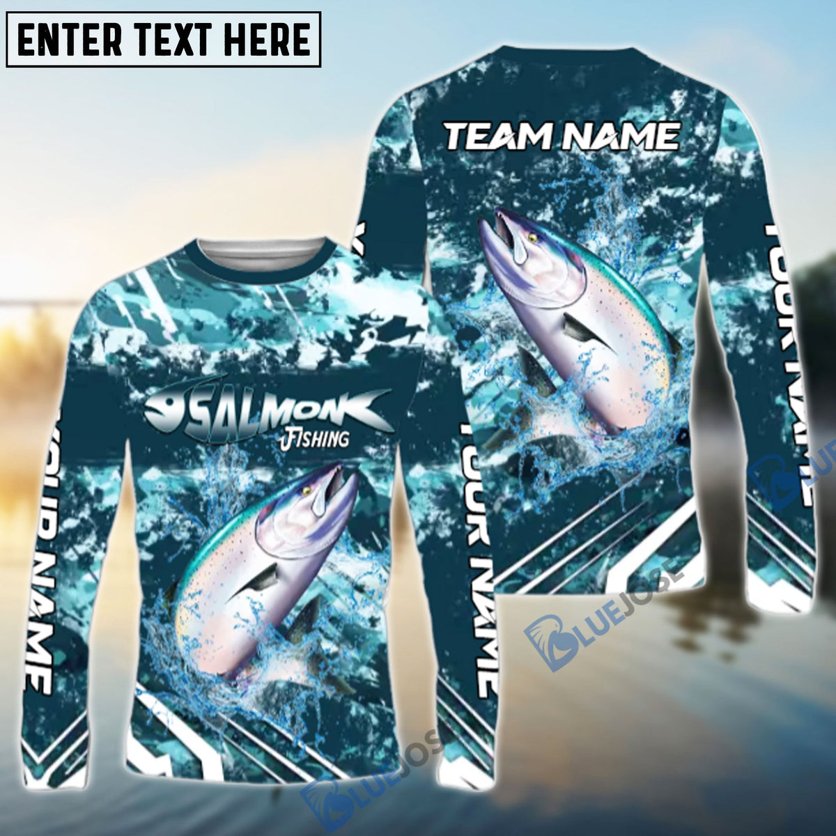 BlueJose Salmon Fishing Splash Pro Design Name & Team Name 3D Shirts