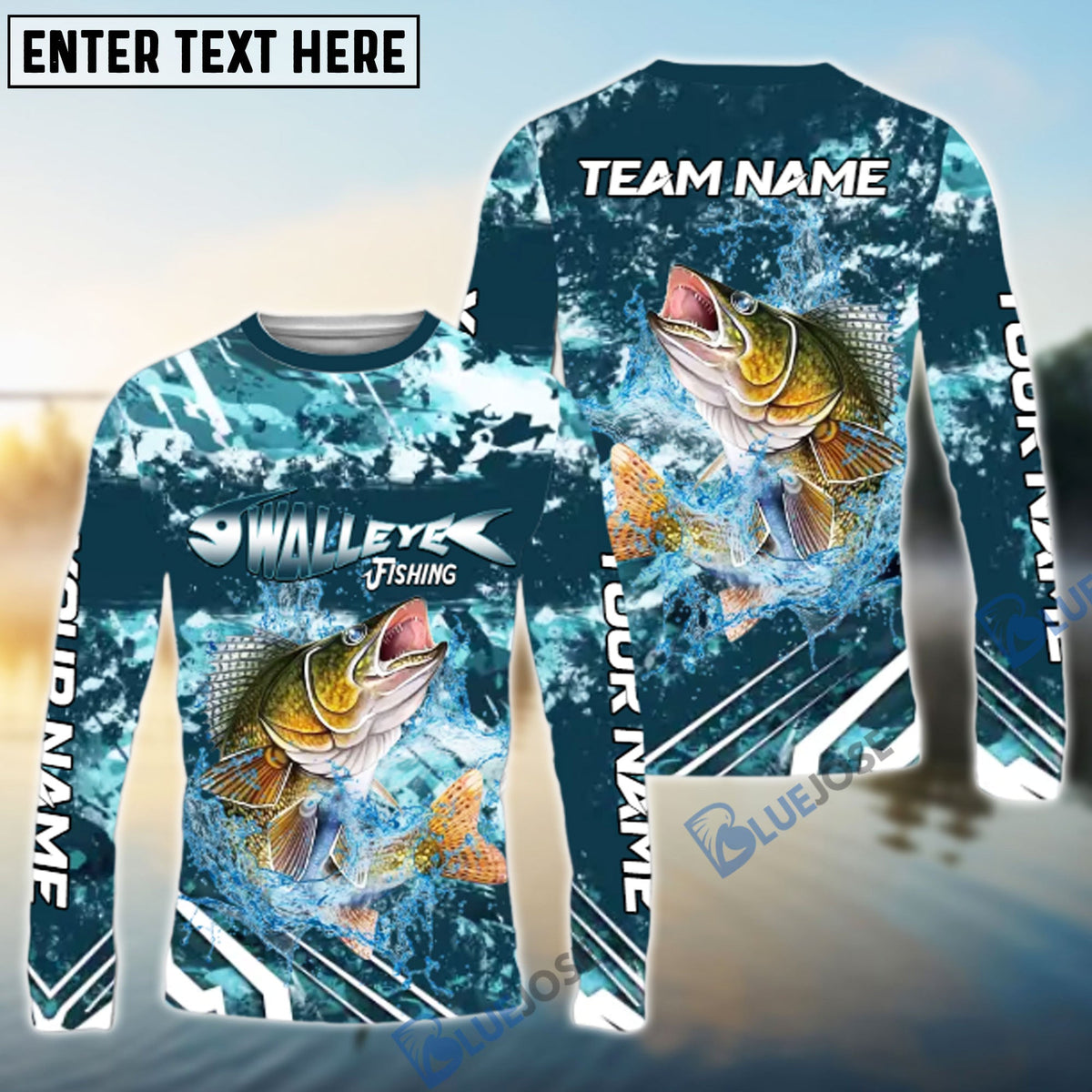 BlueJose Walleye Fishing Splash Pro Design Name & Team Name 3D Shirts