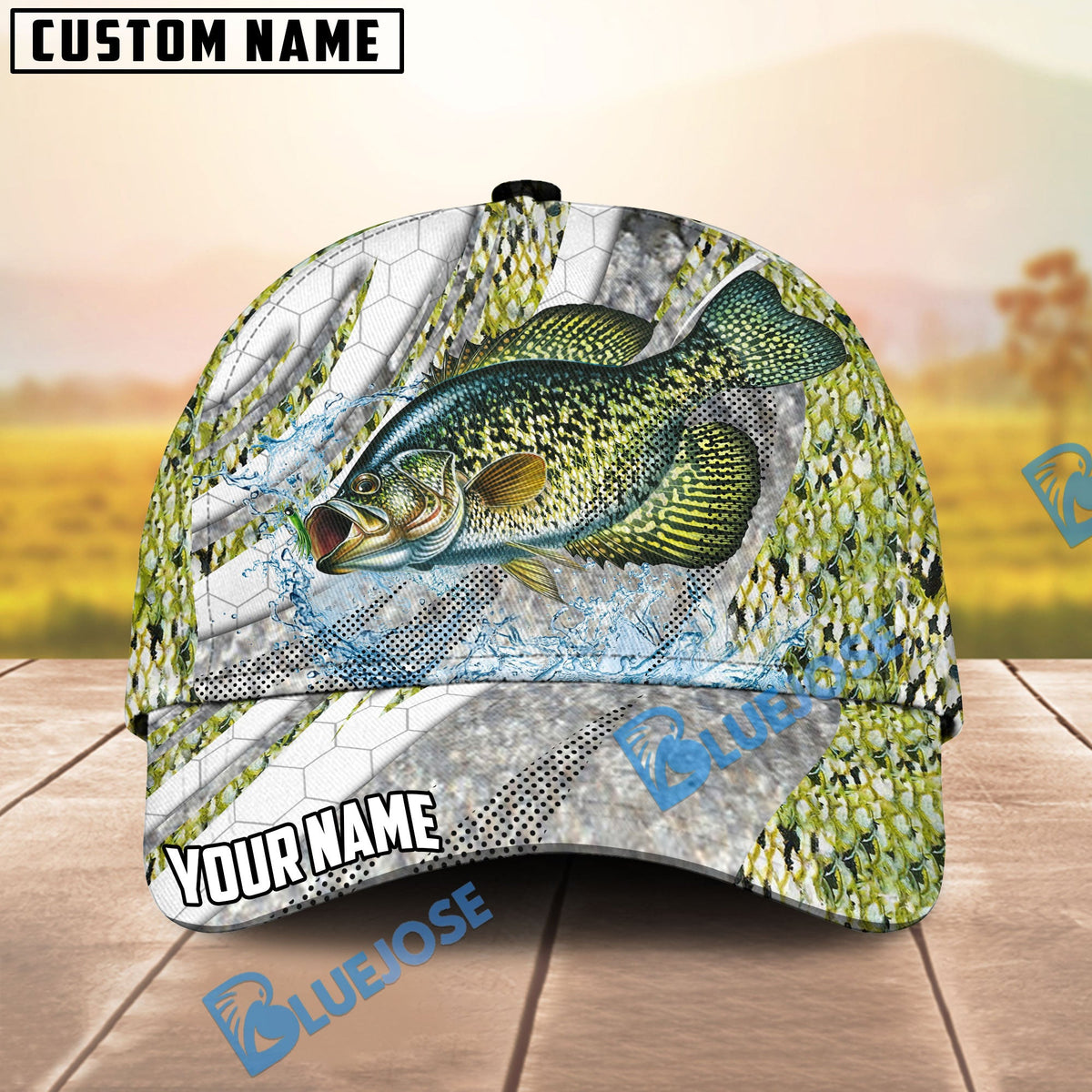 BlueJose Fishing Fish Scale Silver Stripe Personalized Name Classic 3D Cap (13 Breeds)