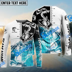 BlueJose Bass Fishing White Blue Water Custom Name & Team Name 3D Shirts