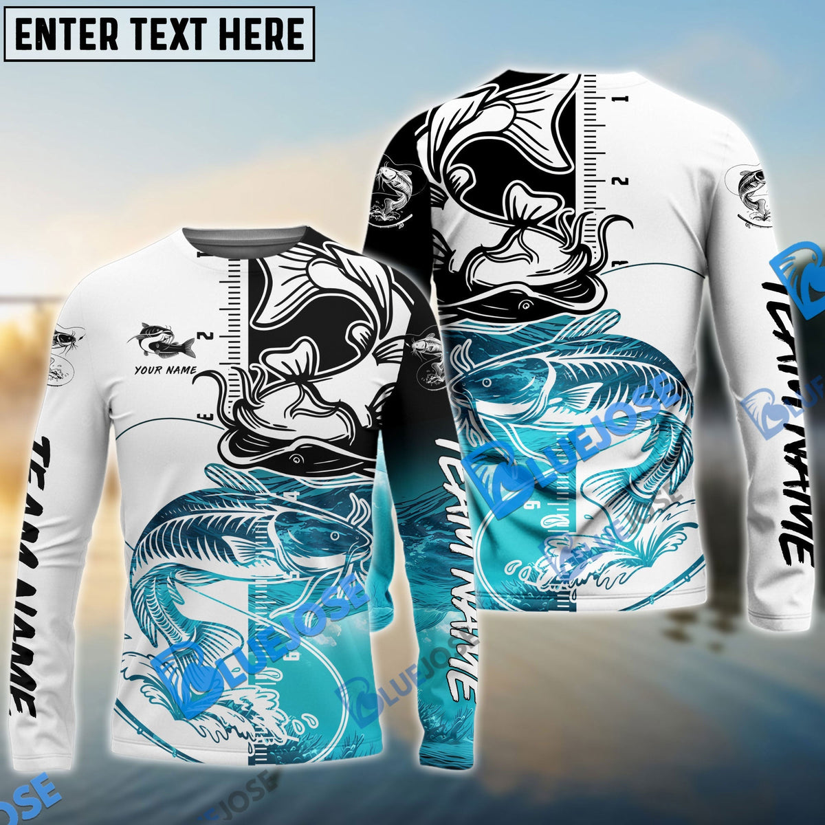 BlueJose Catfish Fishing White Blue Water Custom Name & Team Name 3D Shirts