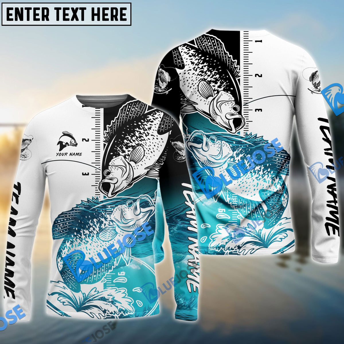 BlueJose Crappie Fishing White Blue Water Custom Name & Team Name 3D Shirts
