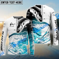 BlueJose Salmon Fishing White Blue Water Custom Name & Team Name 3D Shirts