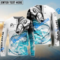 BlueJose Striped Bass Fishing White Blue Water Custom Name & Team Name 3D Shirts