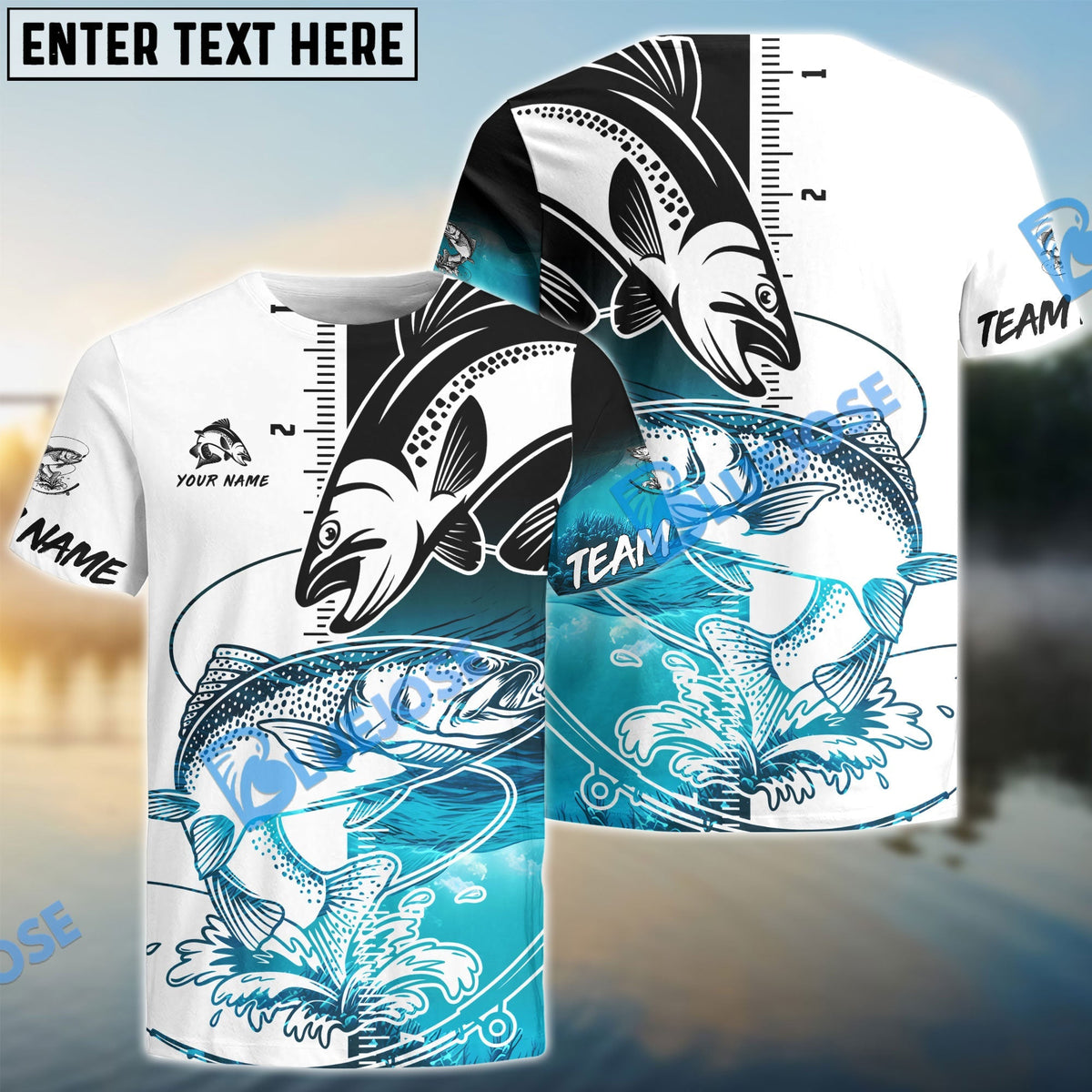 BlueJose Trout Fishing White Blue Water Custom Name & Team Name 3D Shirts