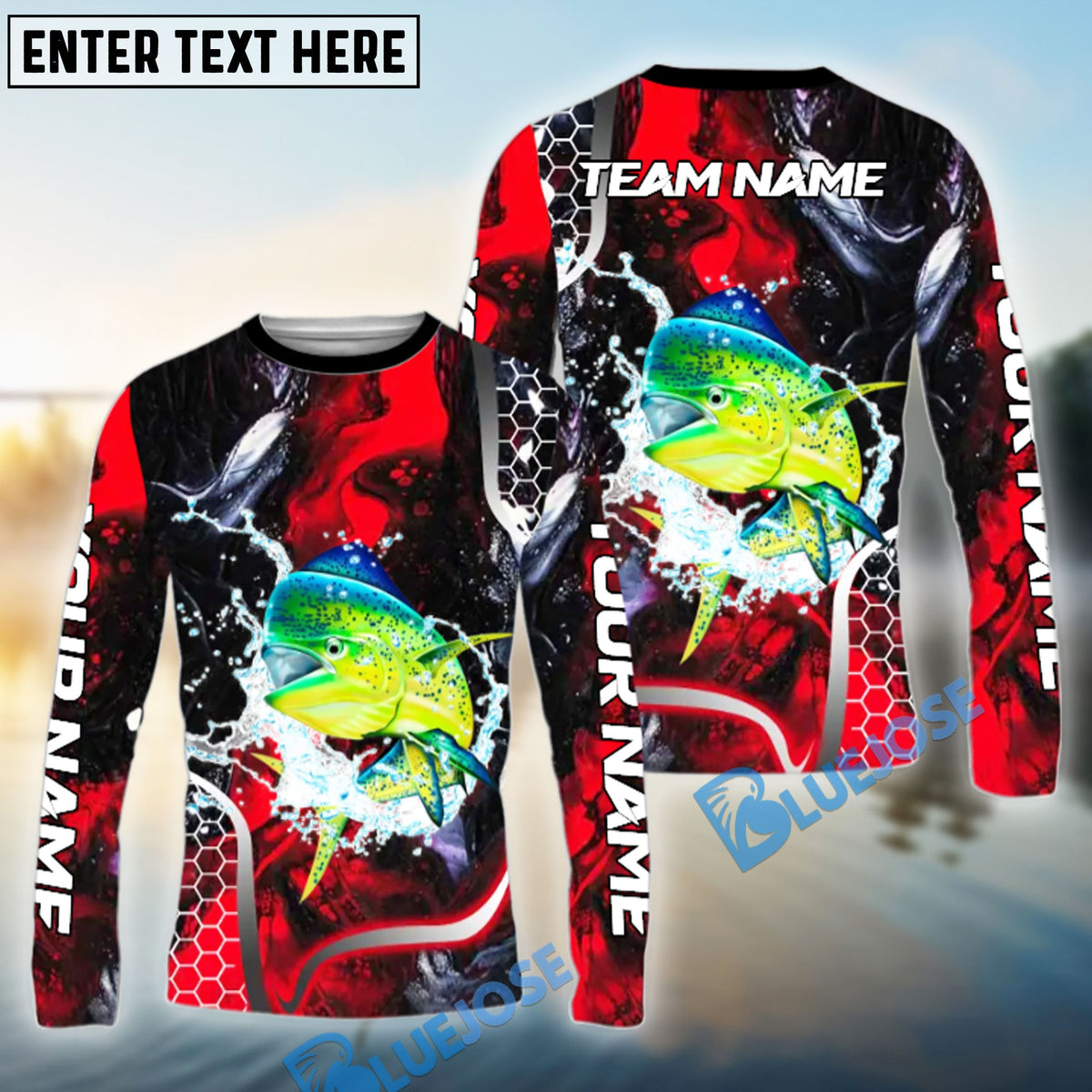 BlueJose Mahi-mahi Fishing Red Thunder Custom Name & Team Name 3D Shirts