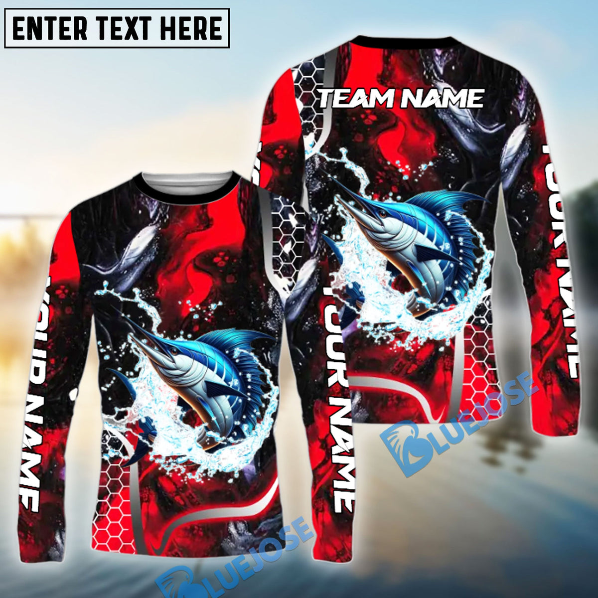BlueJose Marlin Fishing Red Thunder Custom Name & Team Name 3D Shirts
